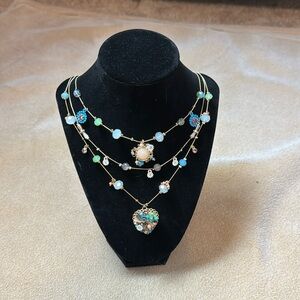Betsey Johnson three strand whimsical floral heart necklace